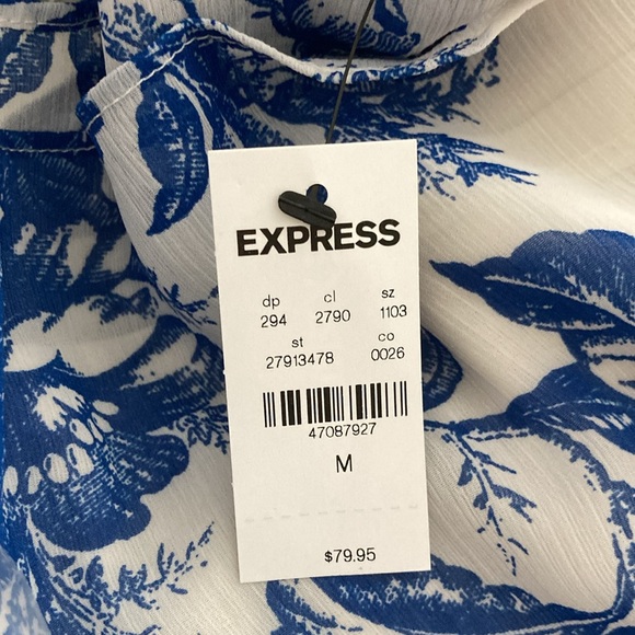 Express Floral V-neck Long Sleeve Tie Waist Surplice Romper - Picture 5 of 6